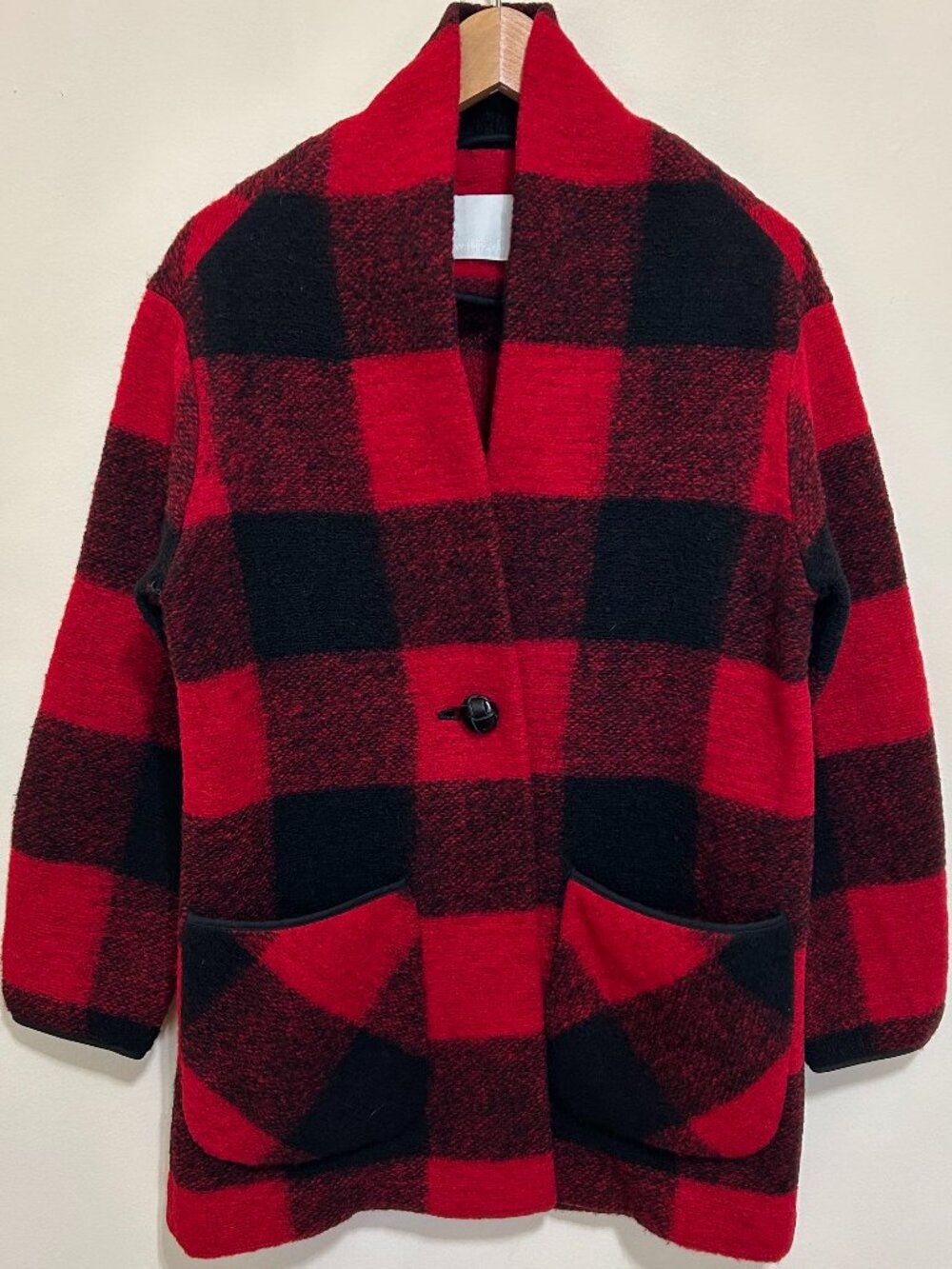 Aritzia Wilfred Free Buffalo Check Plaid Wool Blend Jacket Black and Red Size XS